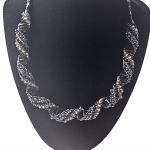 Women's Handmade Seed Bead Black,Blue, &‎ Clear Braided Choker Necklace 8…